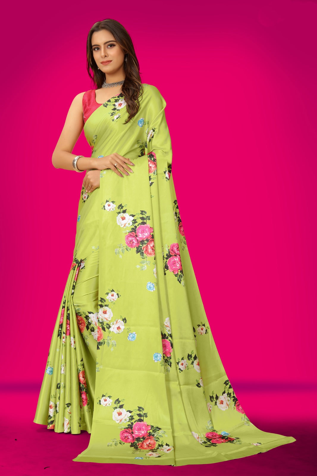 Floral printed Satin Saree